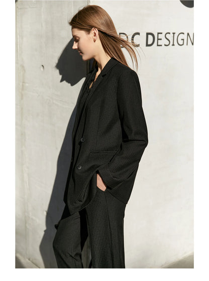 Women’s Office Blazer Set – Lace V-Neck Top & High Waist Pants