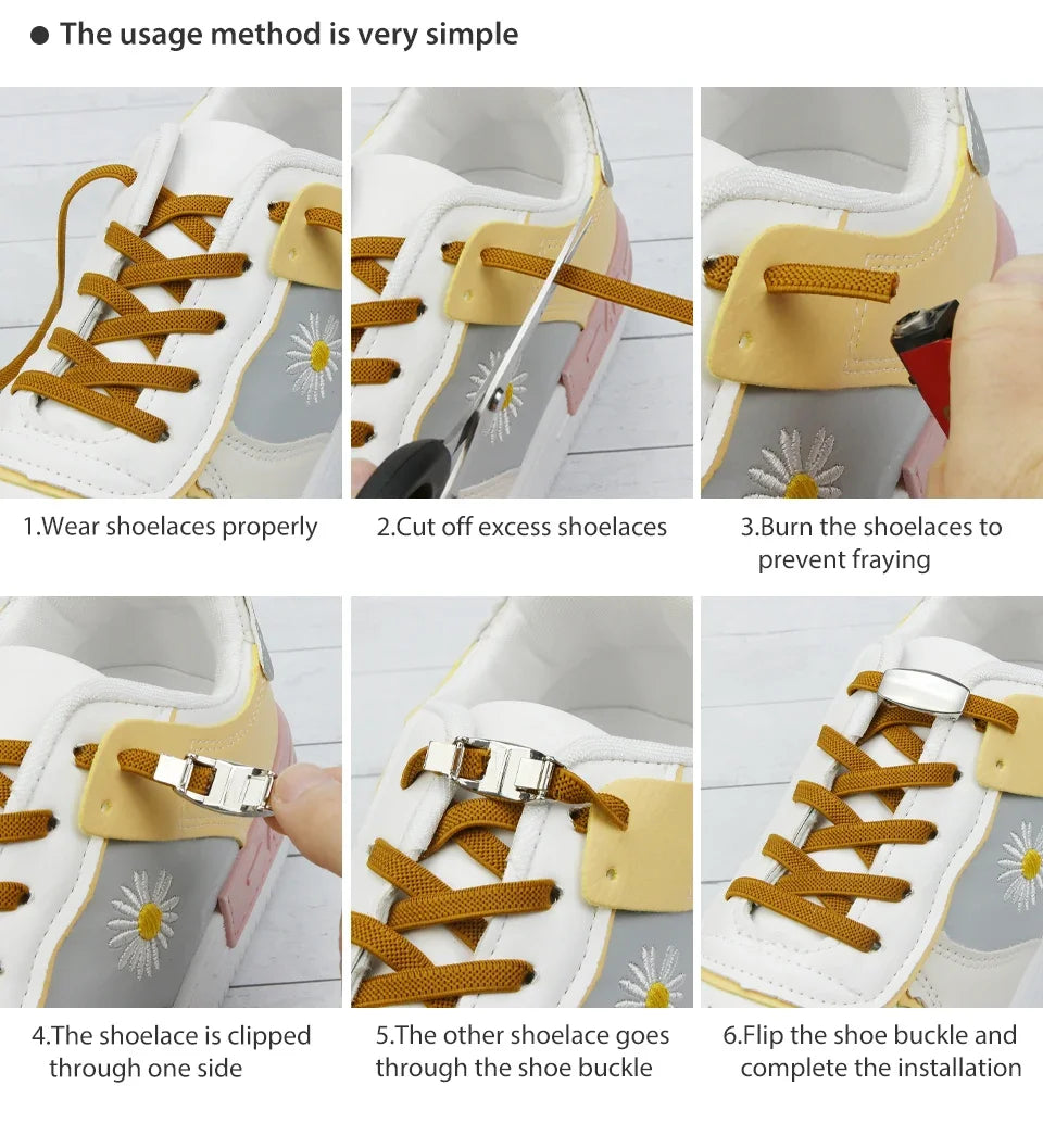 No-Tie Elastic Shoelaces with Metal Lock | Quick Fit for All Shoes