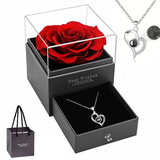 Heart-Shaped Red Rose Necklace – Romantic Gift