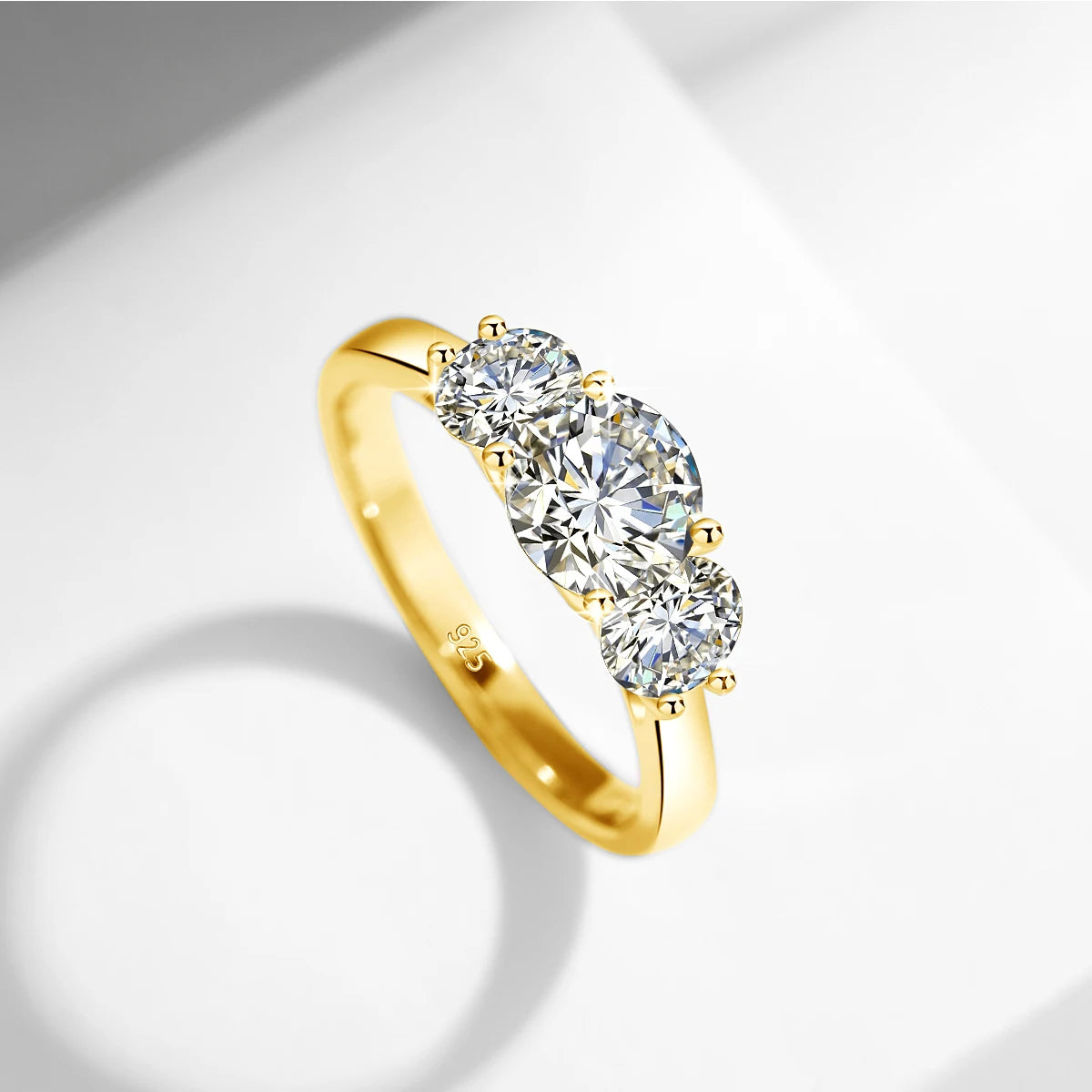18K Gold Moissanite 3-Stone Ring for Women – Luxury Engagement