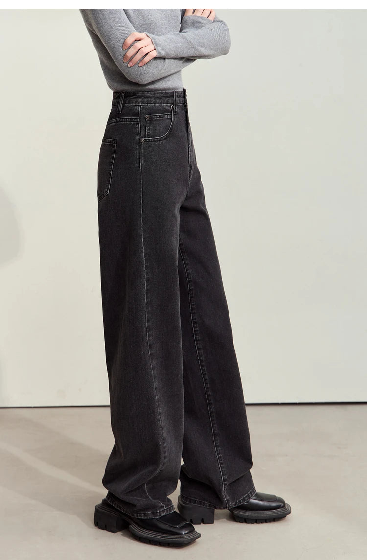 Women’s Retro Wide-Leg Jeans – Loose Straight Cotton Denim Pants