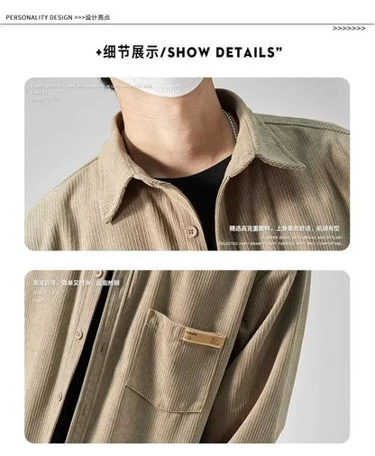 Men’s Loose Corduroy Shirt – Casual Thick Long Sleeve Top