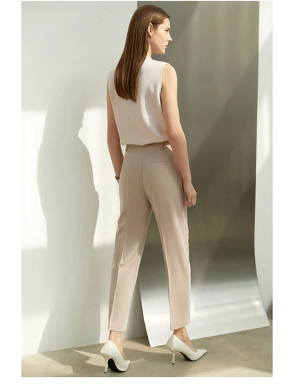 Women’s Office Blazer Set – Lace V-Neck Top & High Waist Pants
