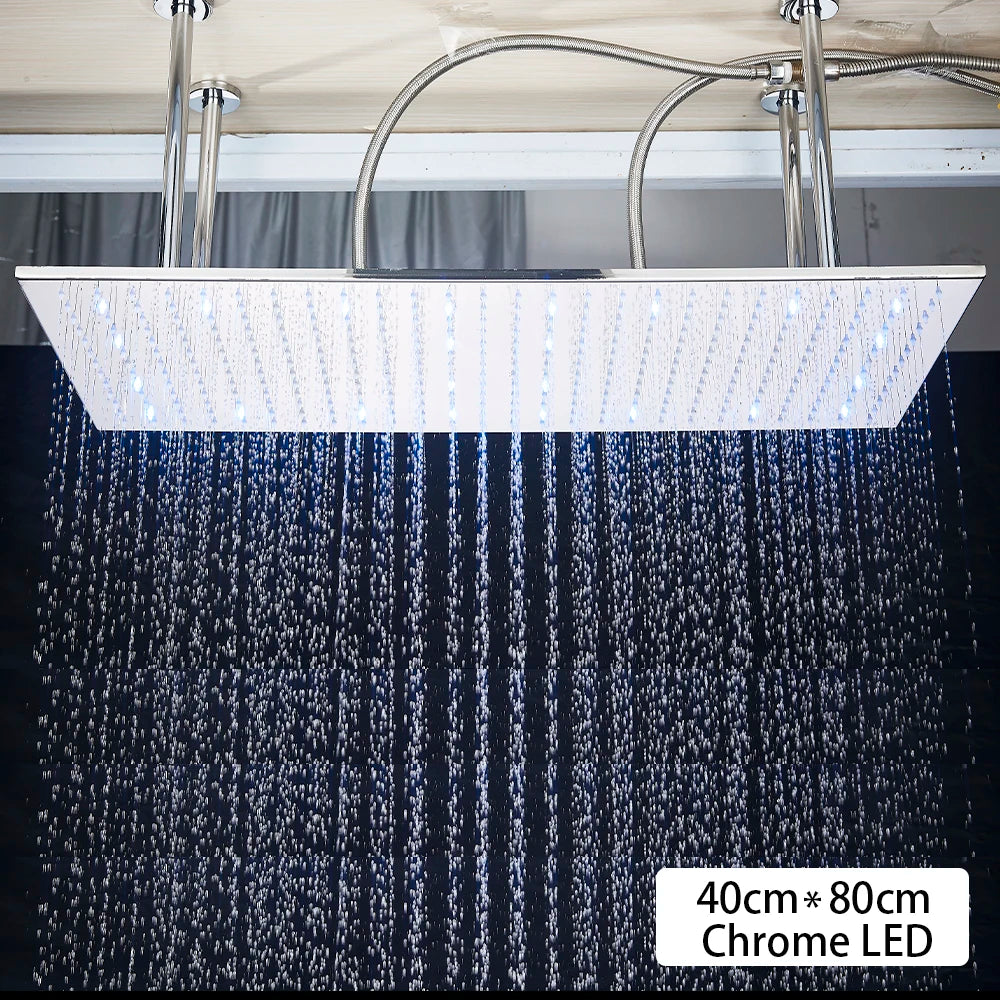 Black LED Rainfall Shower Head | Remote Control Ceiling Waterfall Tap