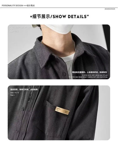 Men’s Loose Corduroy Shirt – Casual Thick Long Sleeve Top
