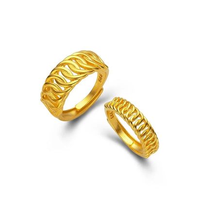 Gold Color Opening Rings for Couples – Dragon & Phoenix Design