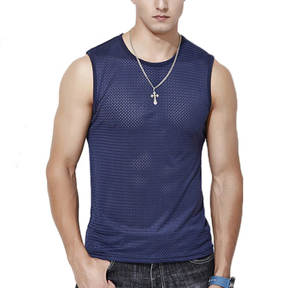 Men’s Ice Silk Mesh Tank Top Bodybuilding Fitness Vest