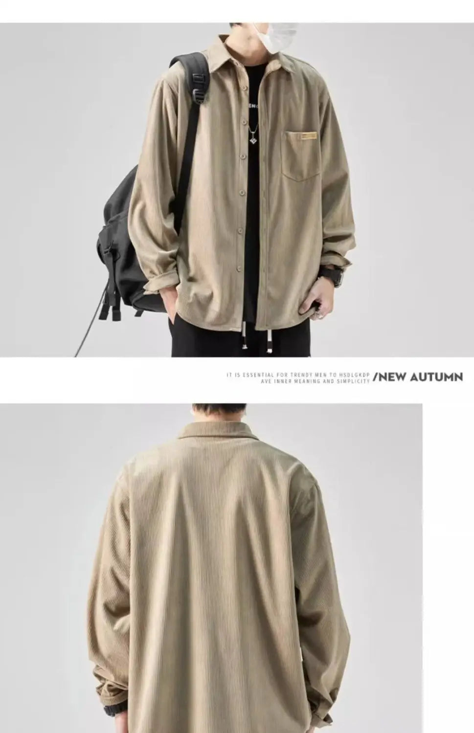 Men’s Loose Corduroy Shirt – Casual Thick Long Sleeve Top