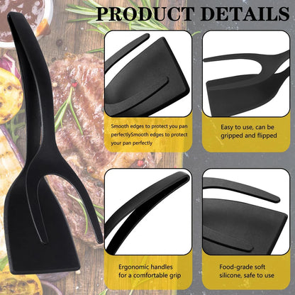 2-in-1 Grip Flip Spatula Tongs - Nylon Non-Stick Egg Flipper for Pancakes, Fish