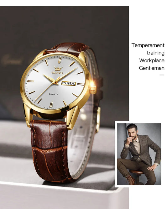 Classic Men's Quartz Watch – Waterproof Leather Strap Timepiece