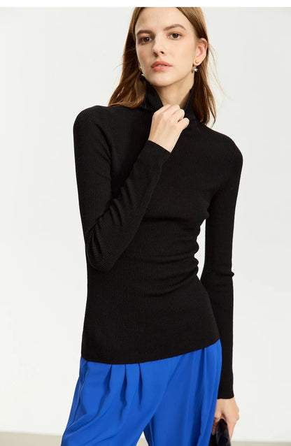 Women’s Slim Fit Turtleneck Sweater – Warm High Elastic Pullover