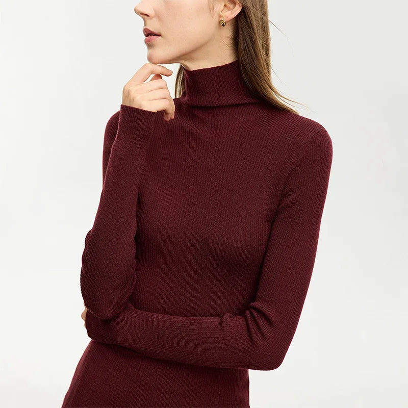 Women’s Slim Fit Turtleneck Sweater – Warm High Elastic Pullover