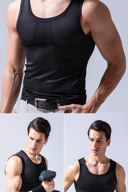 Men’s Ice Silk Mesh Tank Top Bodybuilding Fitness Vest