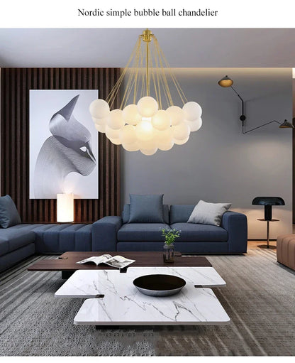 37-Glass Bubble Chandelier – Frosted Milky White Colorful Pendant