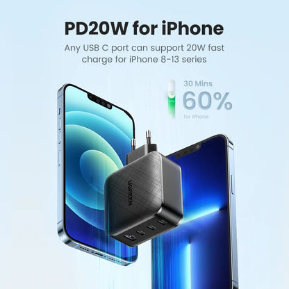 65W GaN USB-C Charger – Quick Charge 4.0 PD Fast Charger for Phones & Laptops