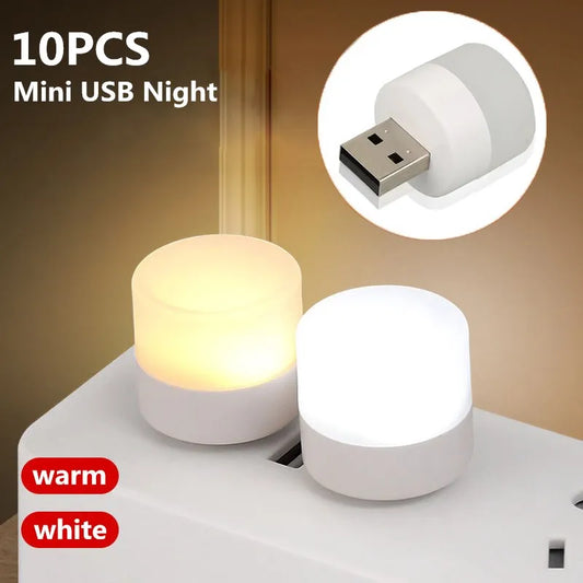 Mini USB LED Night Light – Warm White Book Reading Lamp 1/10pcs