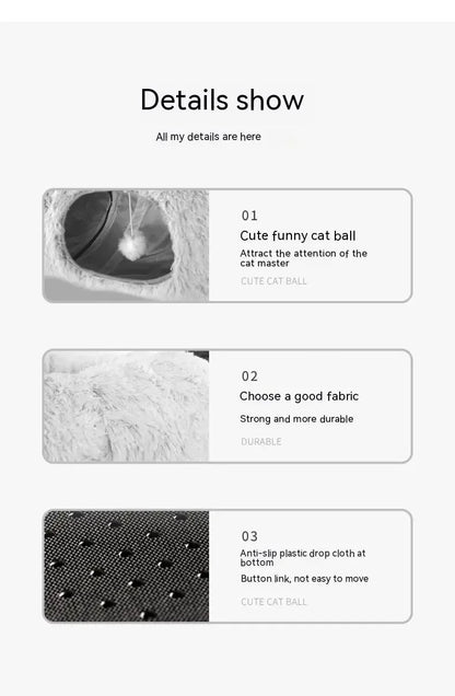 Plush Donut Cat Bed with Tunnel & Peephole – Indoor Fluffy Hideout