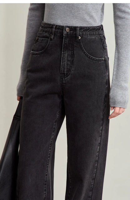 Women’s Retro Wide-Leg Jeans – Loose Straight Cotton Denim Pants