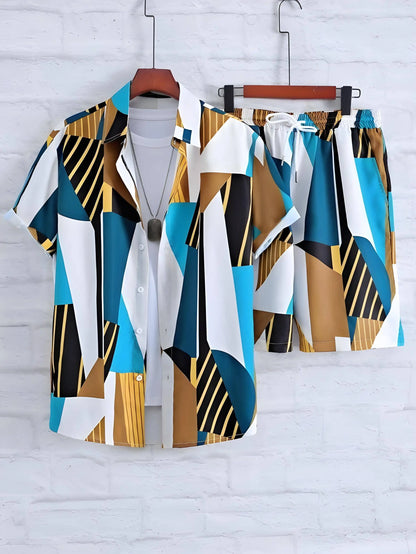 Men’s Tropical 2-Piece Set – Palm Tree Hawaiian Shirt & Shorts