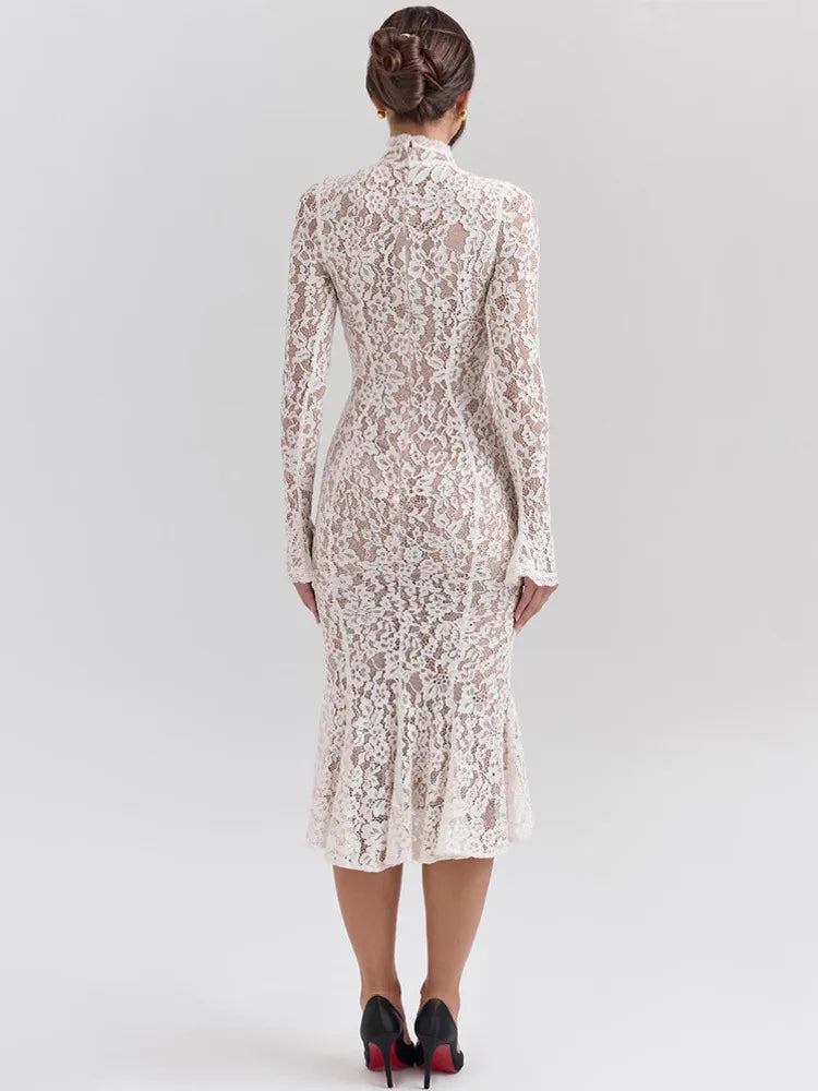 Women’s Elegant Lace Bodycon Dress – Long Sleeve Fishtail Evening Dress