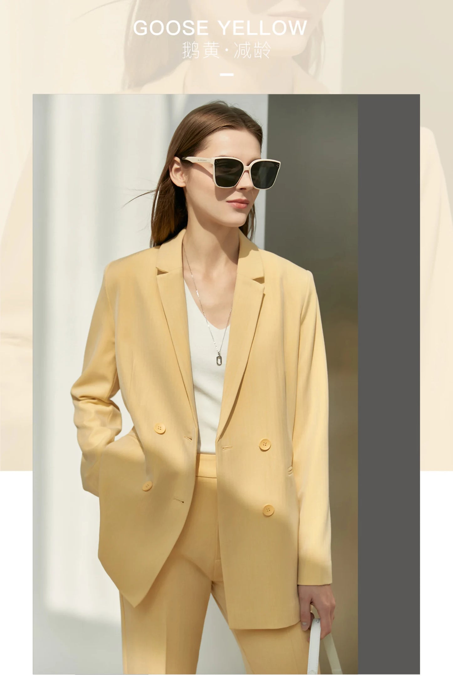 Women’s Office Blazer Set – Lace V-Neck Top & High Waist Pants