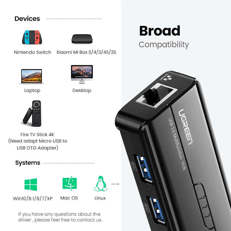 USB 3.0 1000Mbps Ethernet Adapter – RJ45 LAN Network Hub