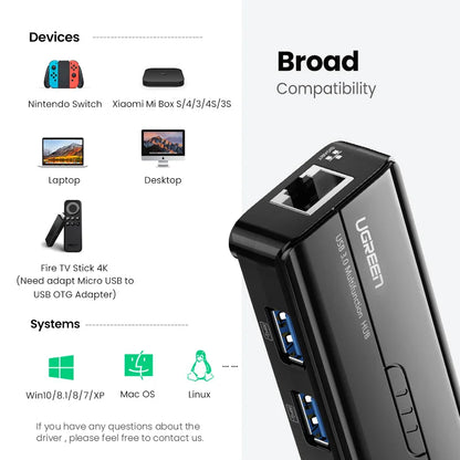 USB 3.0 1000Mbps Ethernet Adapter – RJ45 LAN Network Hub