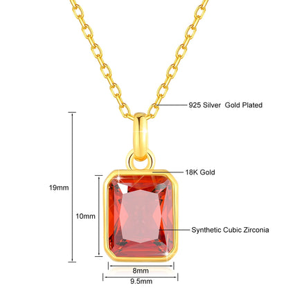 18K Gold Necklace for Women – 8x10mm Yellow Stone Rectangle