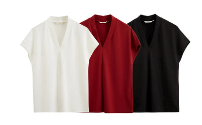Women’s Classic V-Neck Short Sleeve T-Shirt – Casual Solid Stretch Top