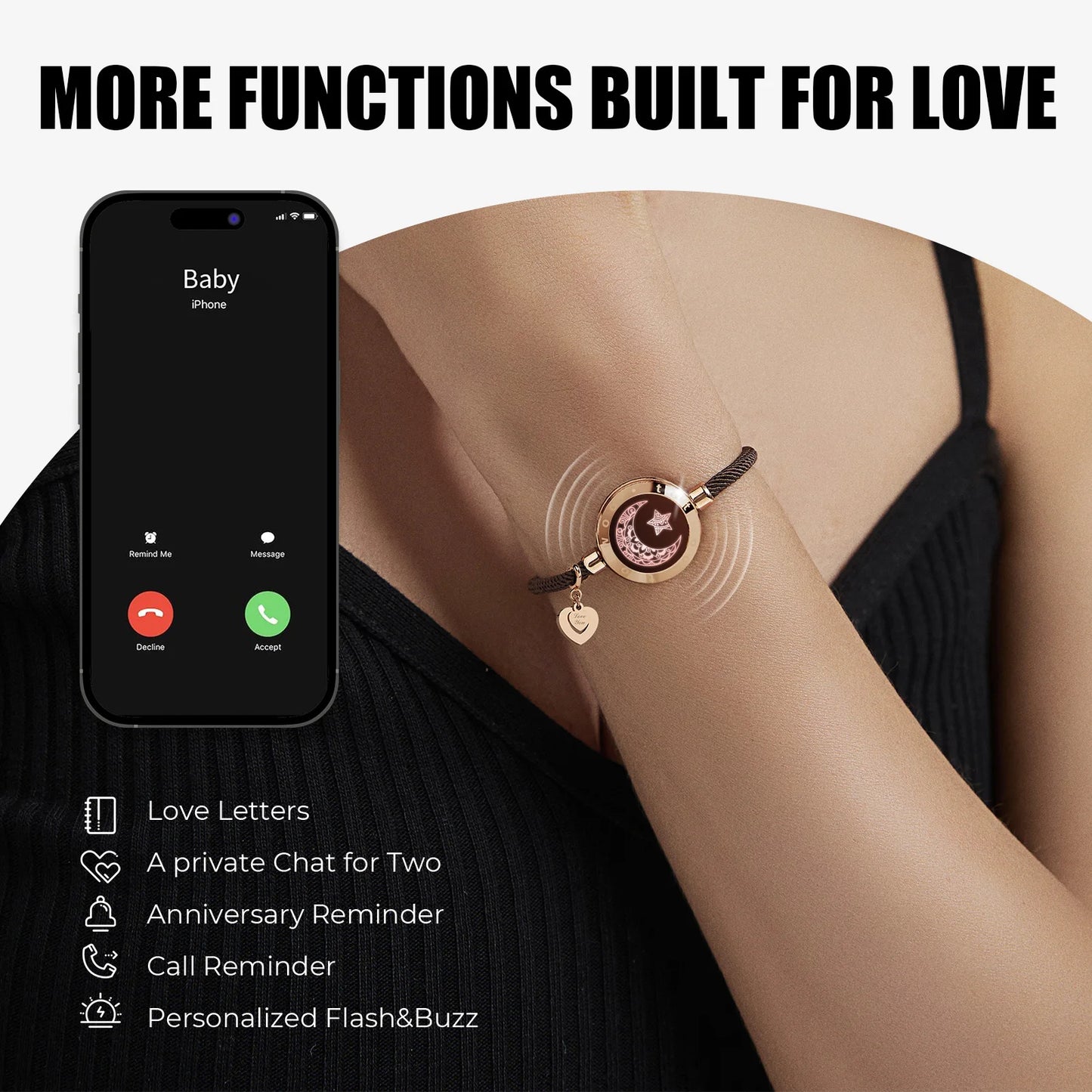 Long Distance Touch Bracelets – Sun & Moon Light-Up Couples Gift