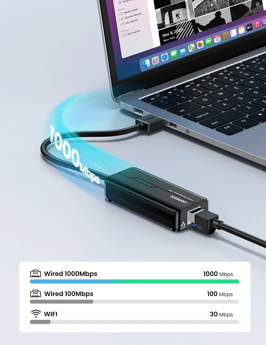 USB 3.0 1000Mbps Ethernet Adapter – RJ45 LAN Network Hub