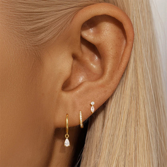 925 Sterling Silver Earring Set – Waterdrop, Flower & Pearl Trio