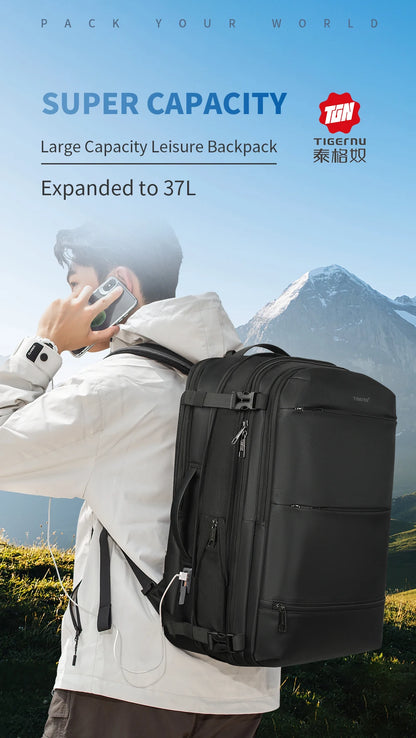 Men’s Business Travel Backpack – Waterproof, USB, Expandable Laptop Bag