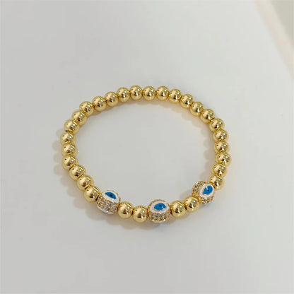 18K Gold Plated Evil Eye Bracelet – CZ Beads, Waterproof Design