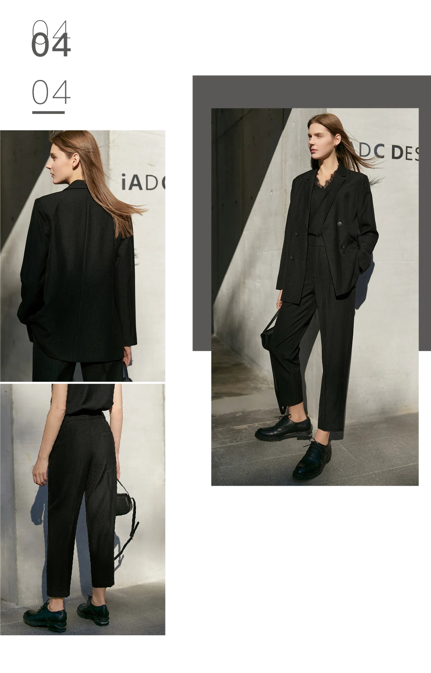 Women’s Office Blazer Set – Lace V-Neck Top & High Waist Pants