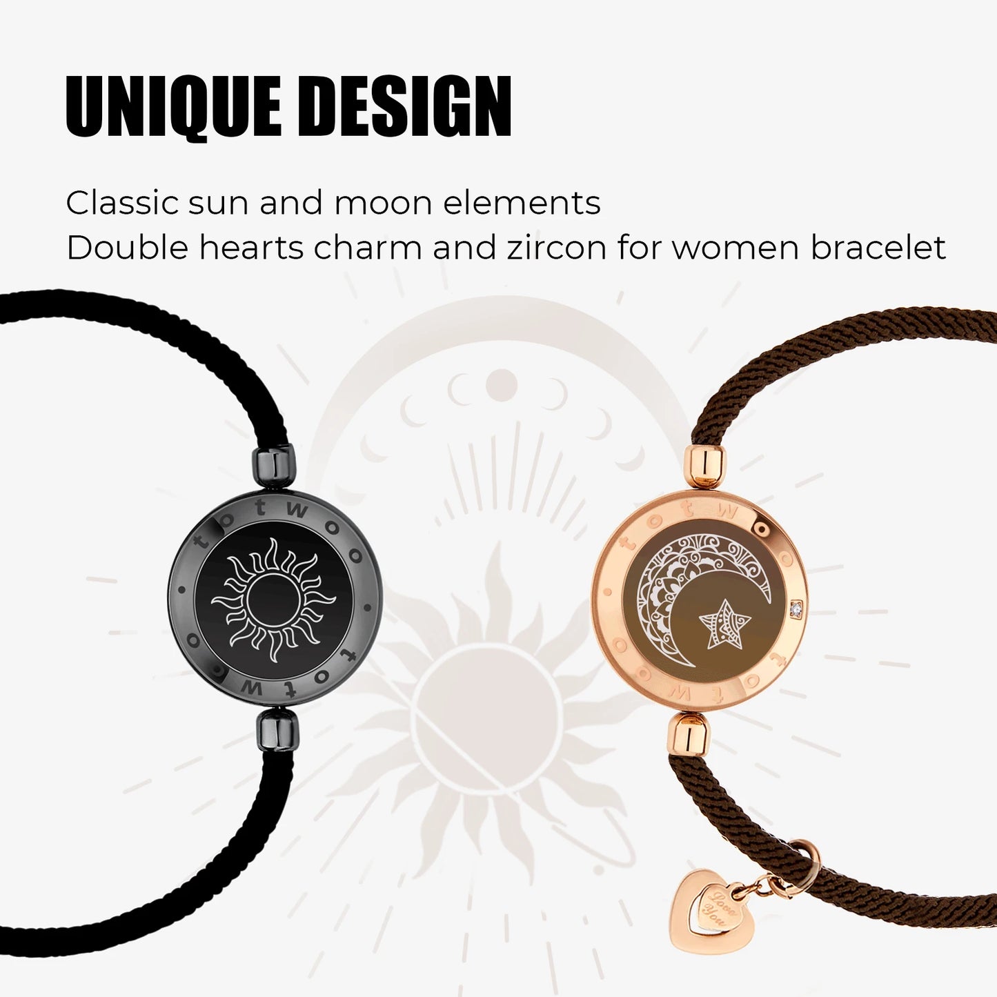 Long Distance Touch Bracelets – Sun & Moon Light-Up Couples Gift