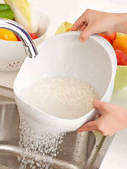 Multi-Use Rice Washing Colander Bowl with Handle – Kitchen Organizer
