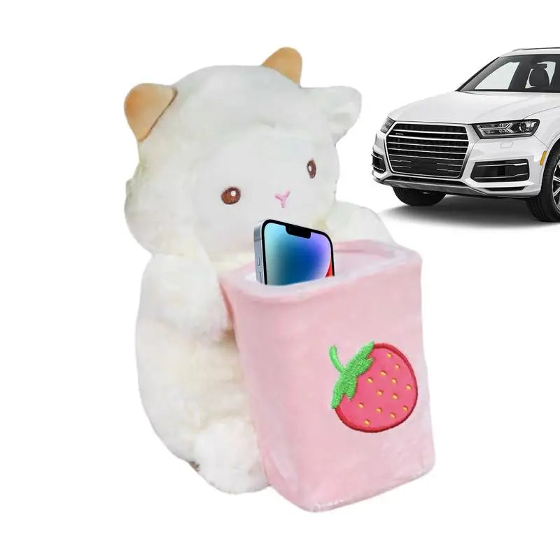 Cute Plush Animal Car Tissue Box & Trash Can Storage Organizer