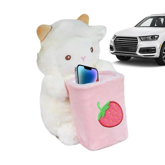Cute Plush Animal Car Tissue Box & Trash Can Storage Organizer
