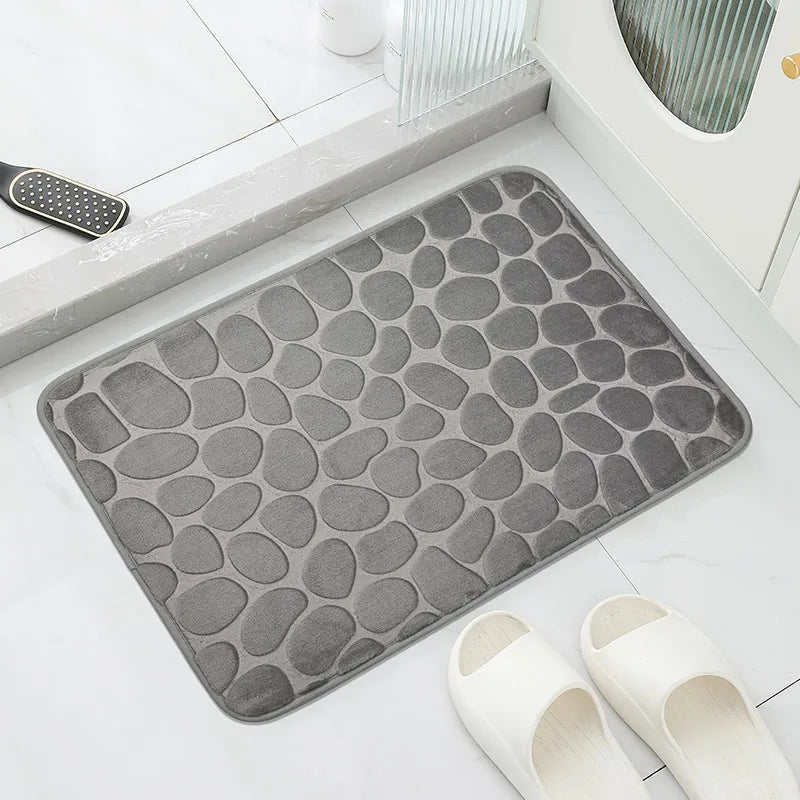 Anti-Slip Cobblestone Bathroom Floor Mat – Water Absorbent Rug