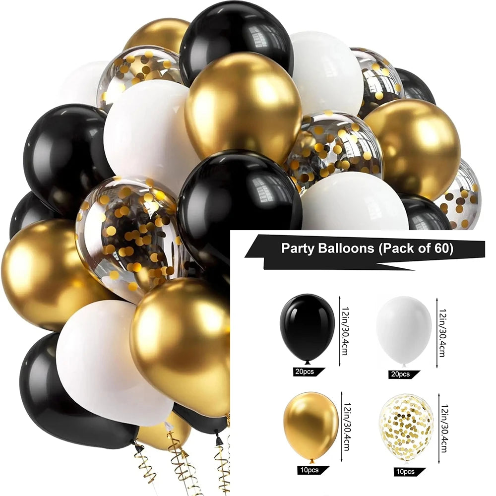 16pcs Black Metallic Sequin Balloons – Party & Event Decor