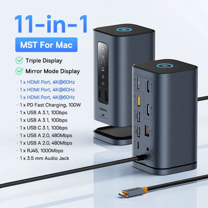 USB-C 11-in-1 Hub – 4K HDMI, DP Triple Display, 100W PD Dock