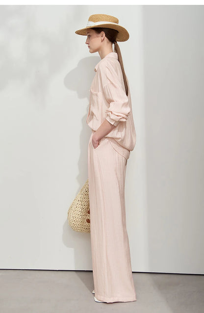 Women’s Casual Shirt & Wide Leg Pants – Spring Basic Separate Set