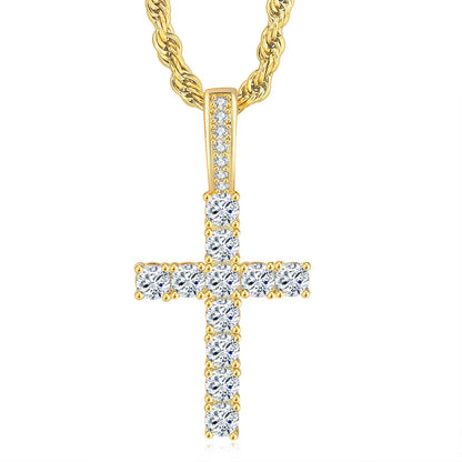 Unisex Gold Iced-Out Hip Hop Cross Pendant Necklace – Statement Chain