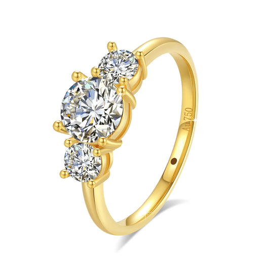 18K Gold Moissanite 3-Stone Ring for Women – Luxury Engagement