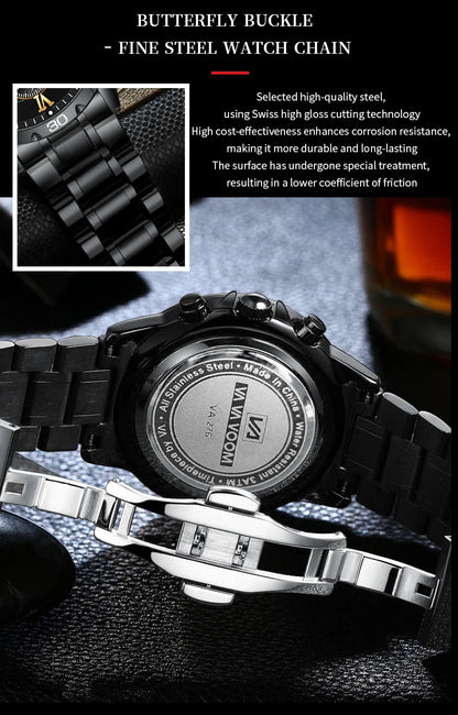 43mm Stainless Steel Men’s Quartz Watch – Diamond Night Glow