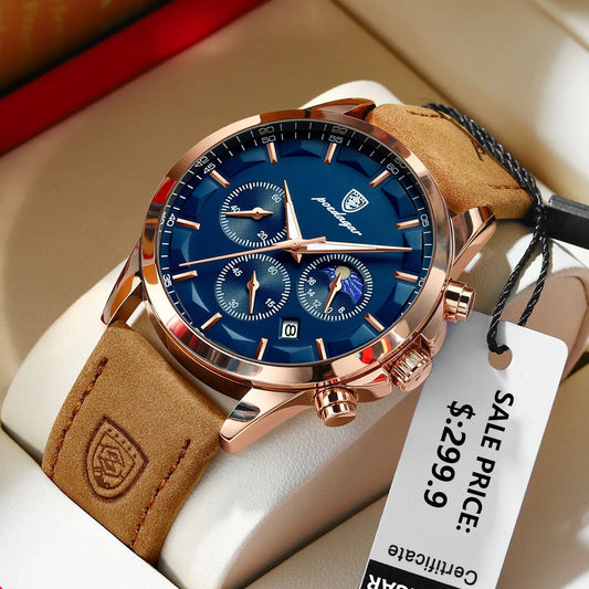 POEDAGAR Men's Luxury Quartz Chronograph Waterproof Watch