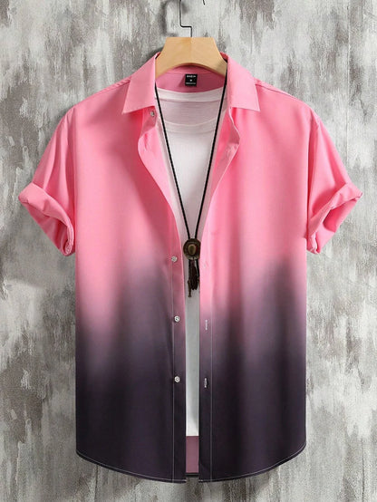 Men’s 3D Graphic Print Shirt – Gradient Short Sleeve Summer Top
