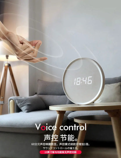 Round Wooden LED Digital Wall Clock – Silent & Modern Display