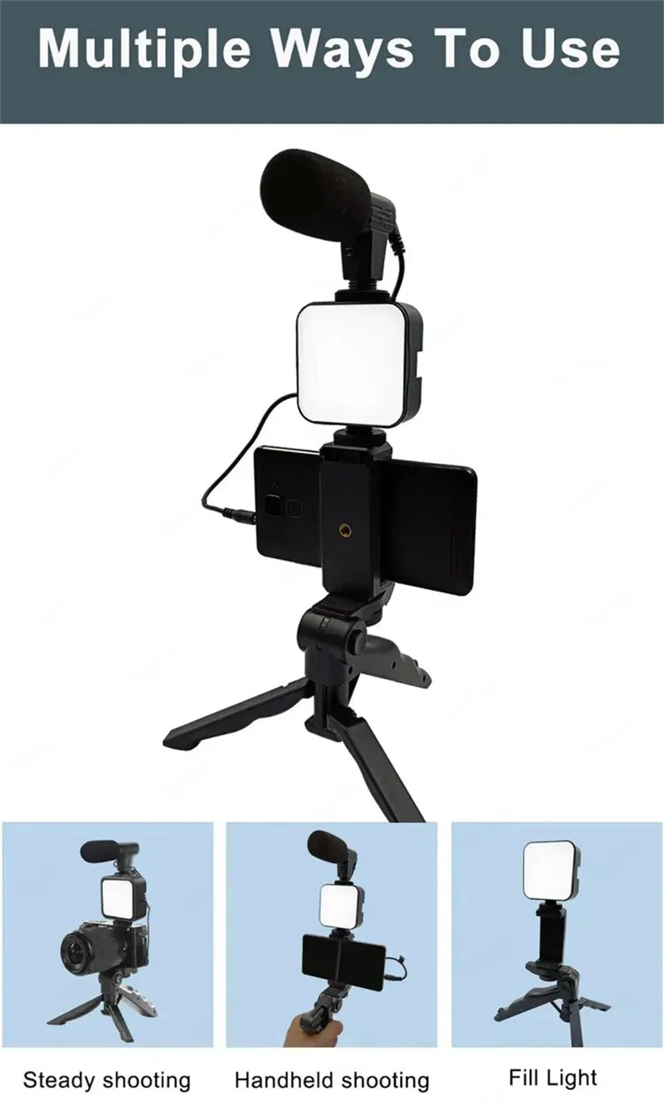 Cartmela Smartphone Vlogging Kit – Tripod, Microphone & Fill Light